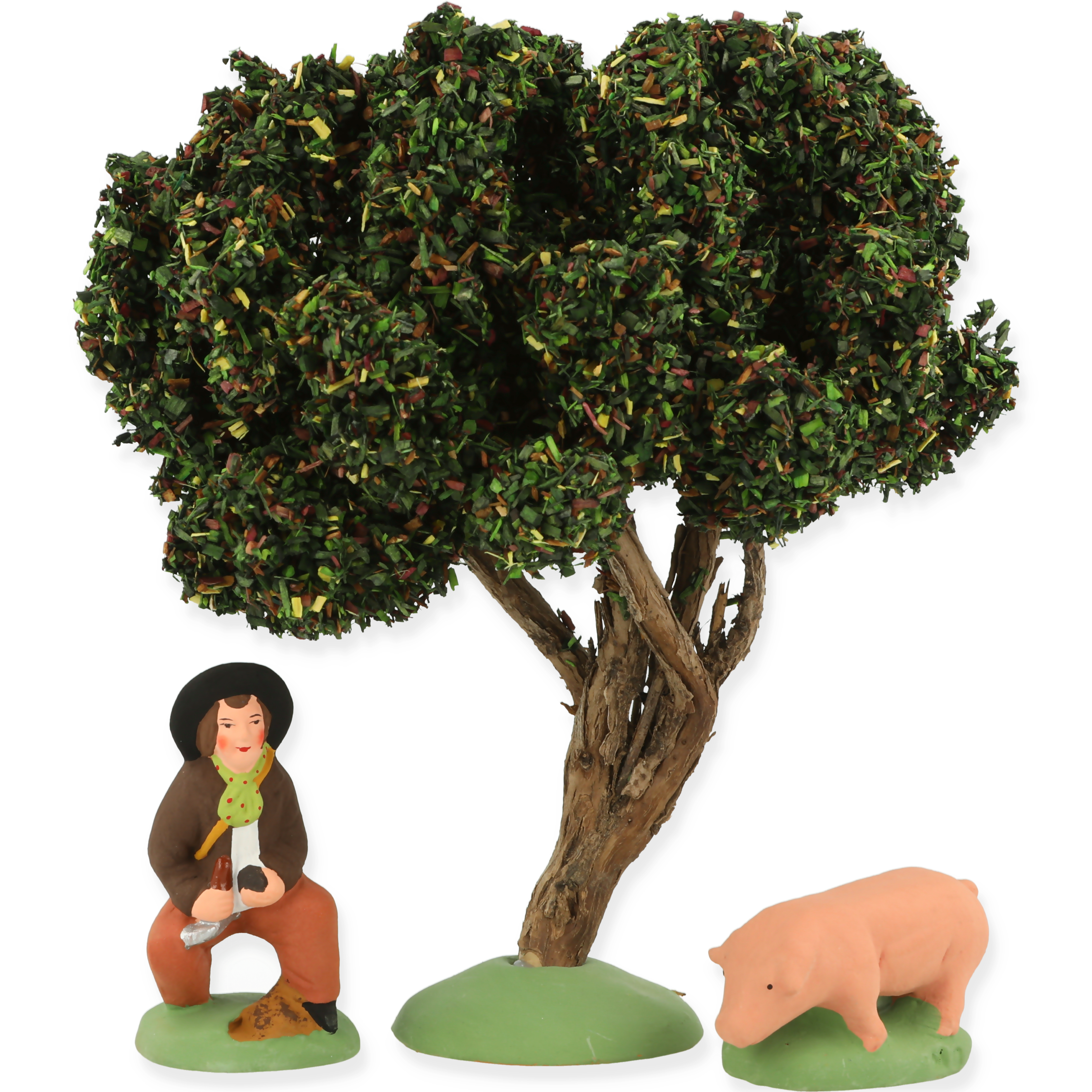 Coffret Rabassier N°2 – Scène de trufficulteur en santons de Provence (cochon rose)