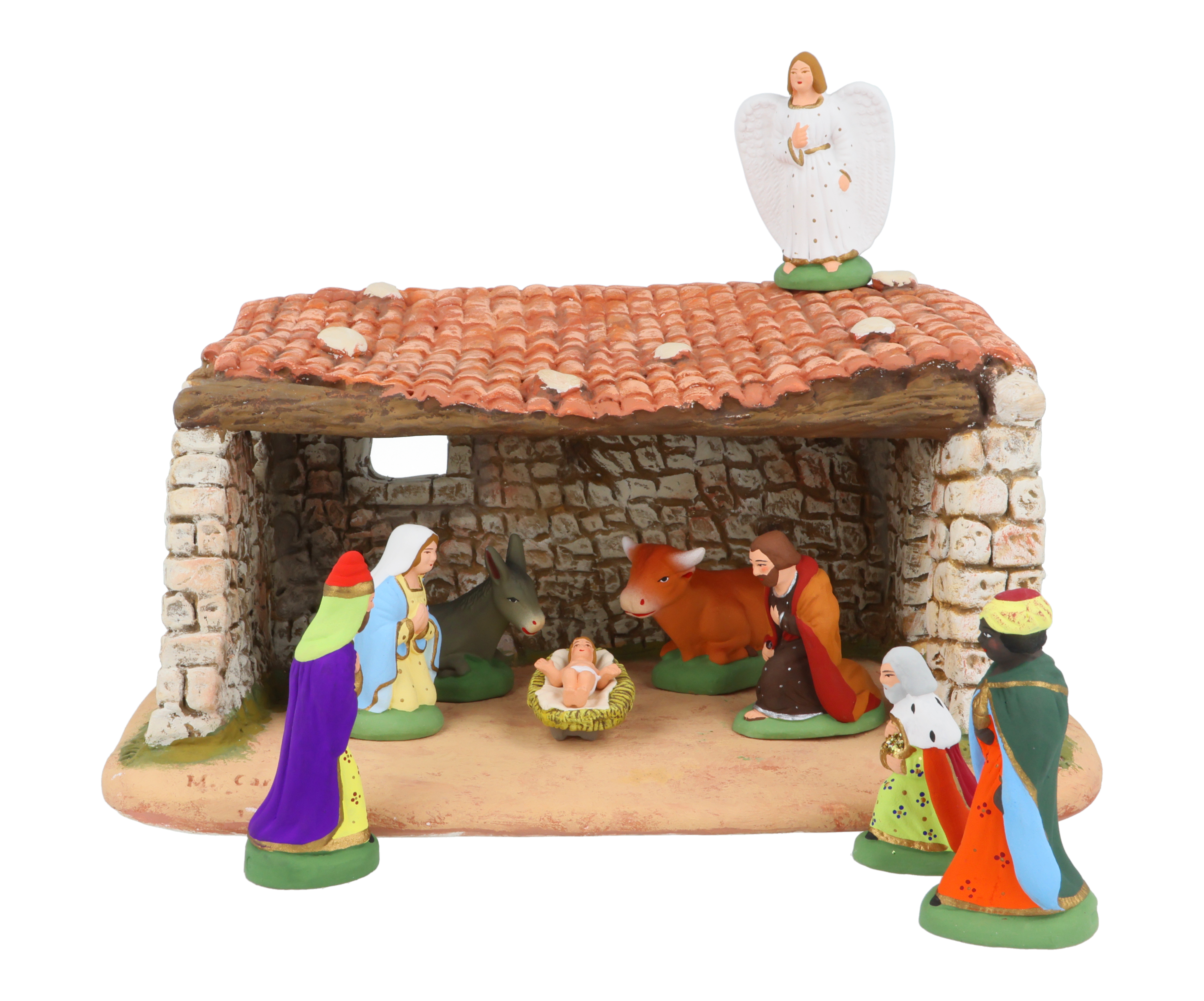 Etable en pierres du Luberon N°2 + Nativité (Jésus et Berceau séparés) & Adoration N°2