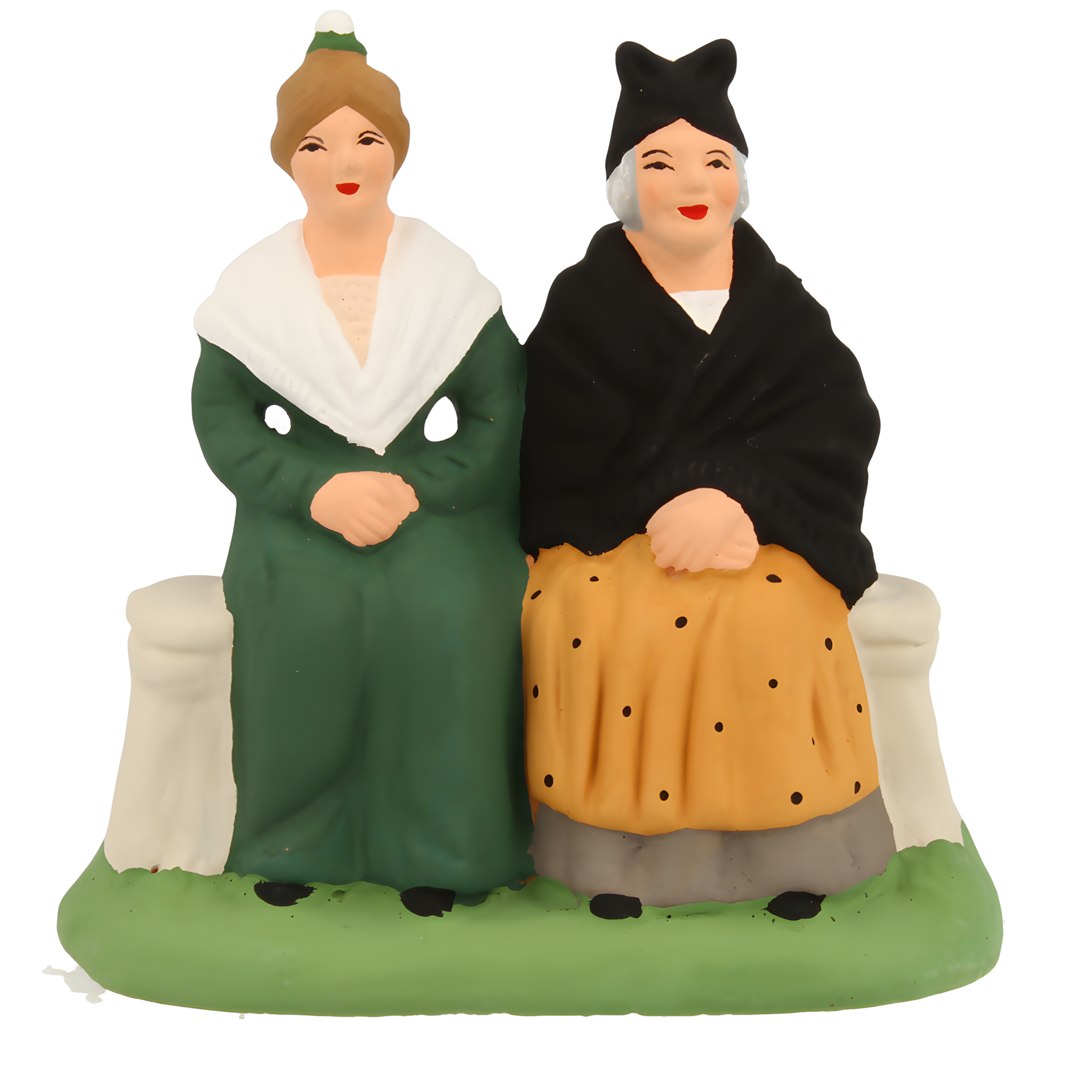 Jeune & vielle arlésienne assises robes verte et orange N° 2