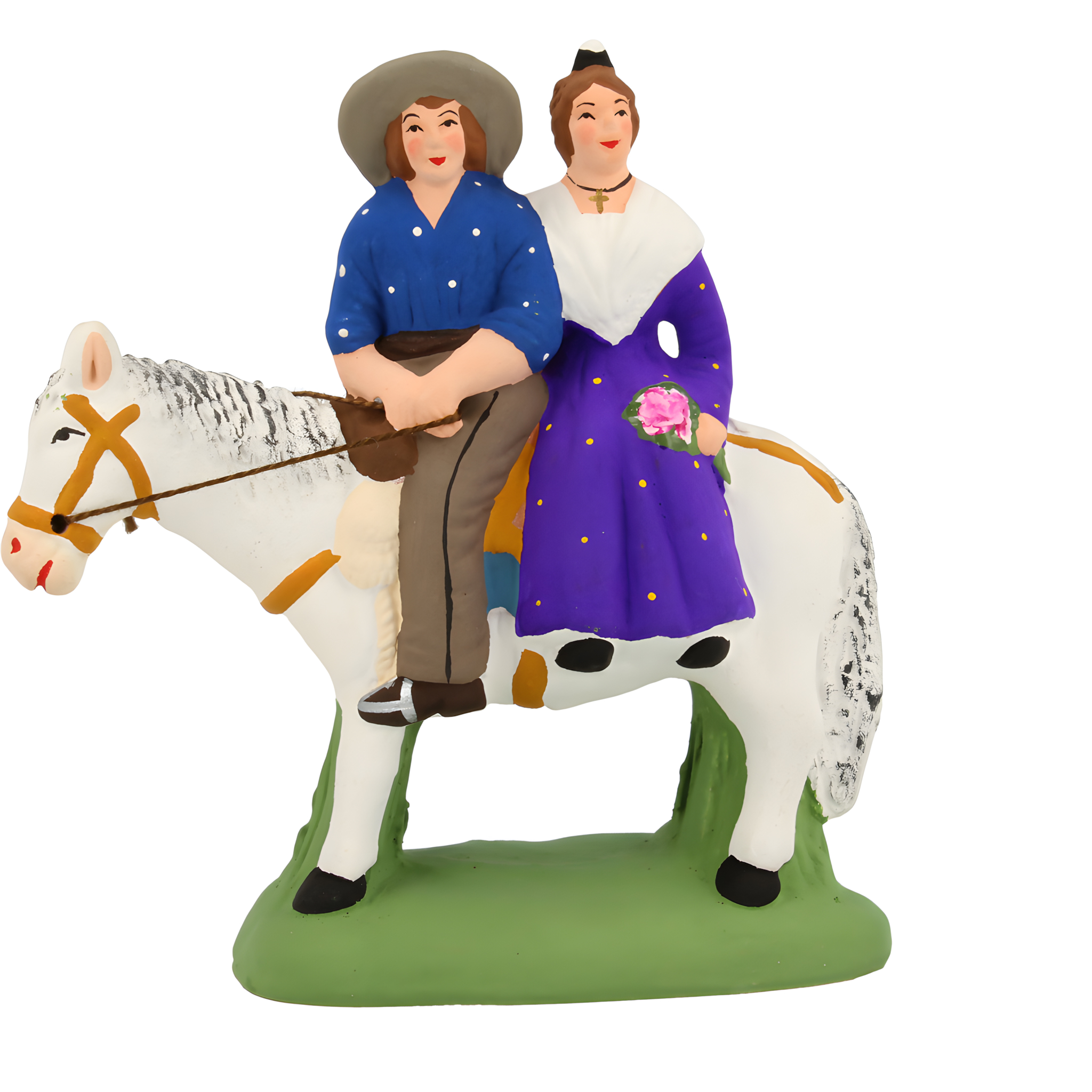 Gardian & arlesienne à cheval chemise bleue & robe violette N° 2