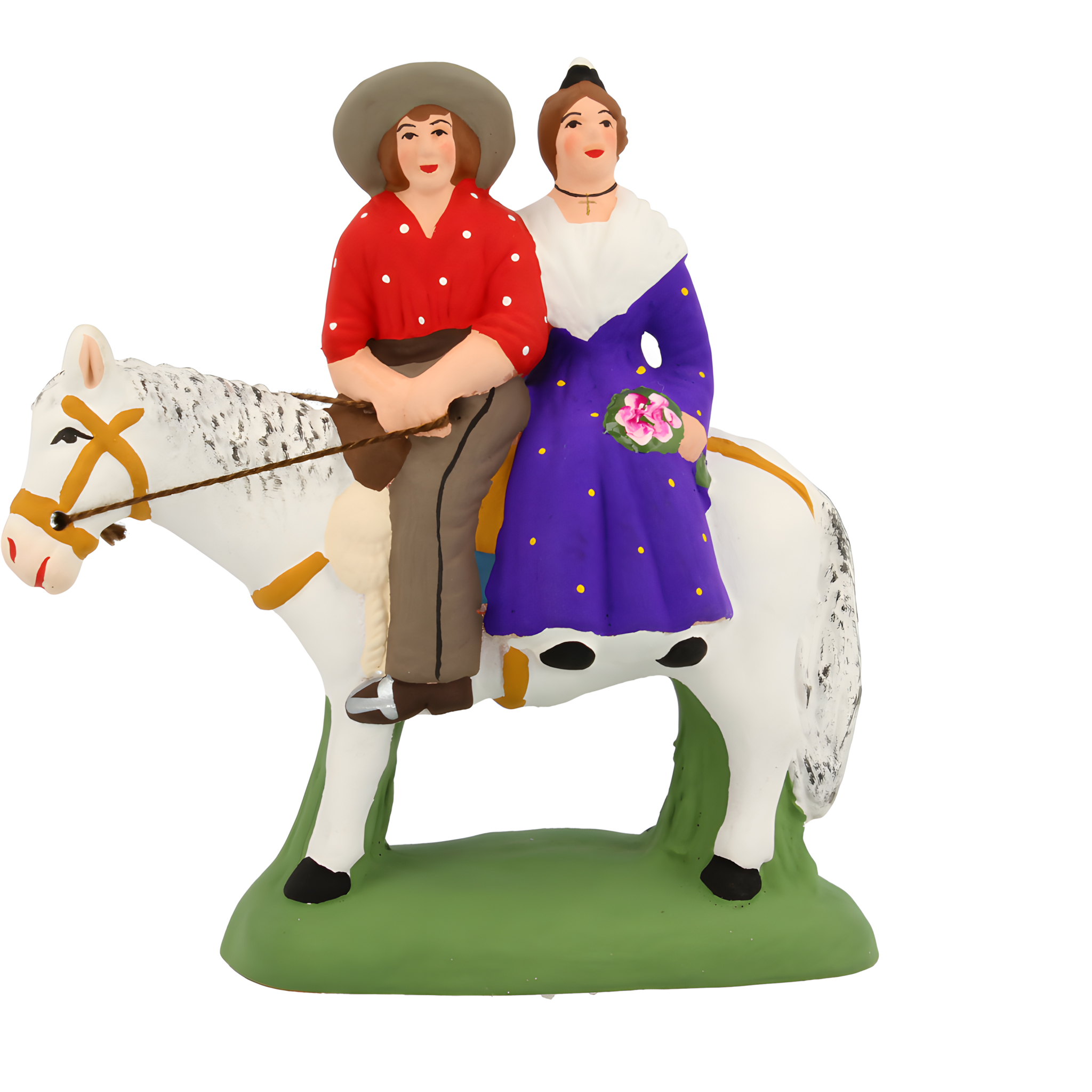 Gardian & arlesienne à cheval chemise rouge & robe violette N° 2