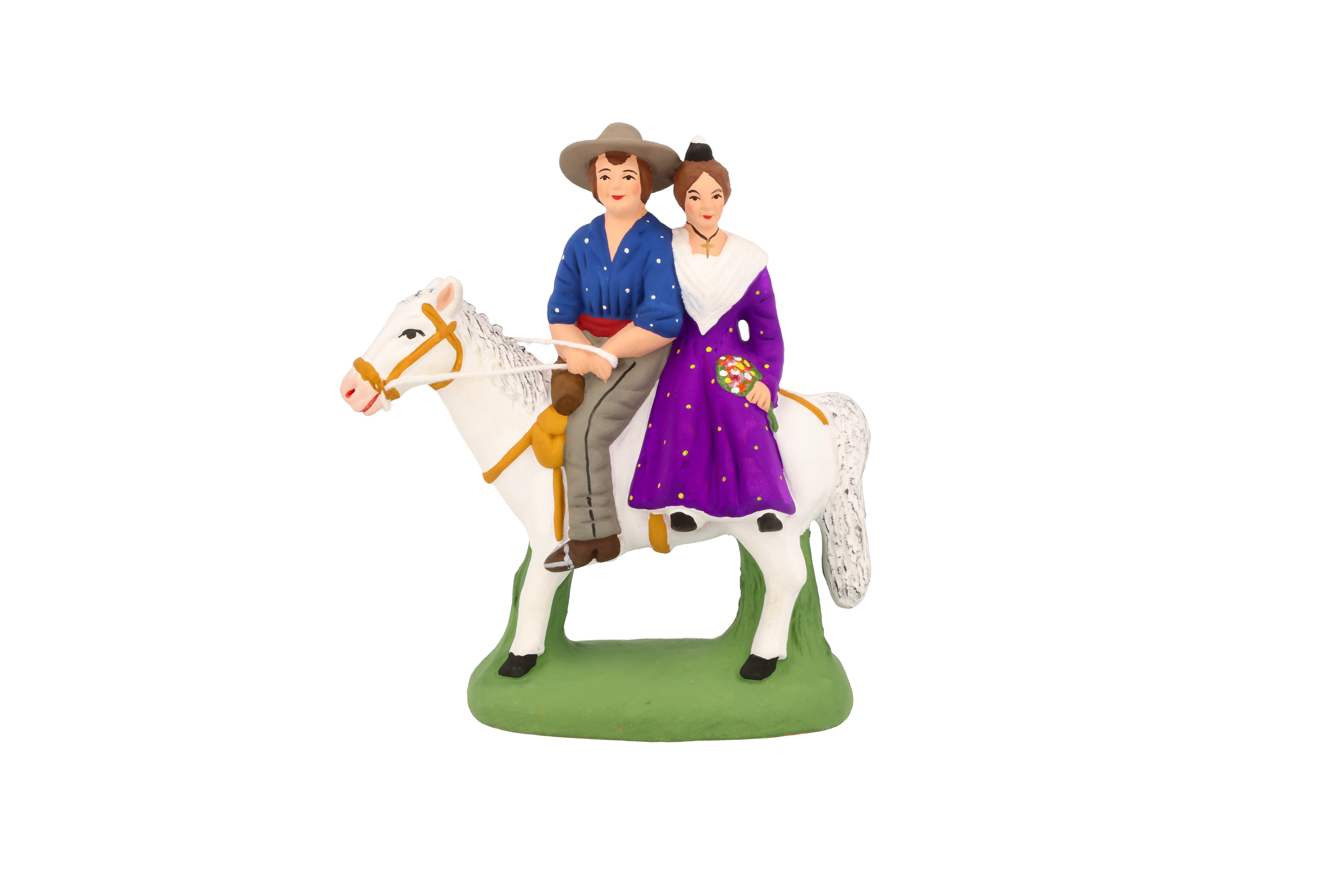 Gardian & arlesienne à cheval chemise bleue & robe violette N° 3